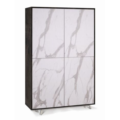 Armadio Ripiani Mobile Credenza 4 Ante Nero Marmo Soggiorno Ingresso