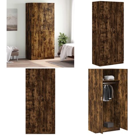 Armadio Rovere Fumo 90x52x200 cm in Legno Multistrato - Armadio con barra appendiabiti - Armadio con ante