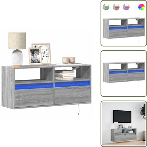 Armadio salvaspazio - vidaXL Mobile TV a Parete con Luci LED Grigio Sonoma 100x31x45 cm - Armadio con cassetti