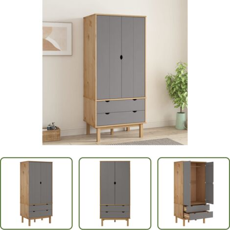 Armadio scandinavo -  Armadio OTTA Marrone e Grigio 76,5x53x172 cm in Legno di Pino