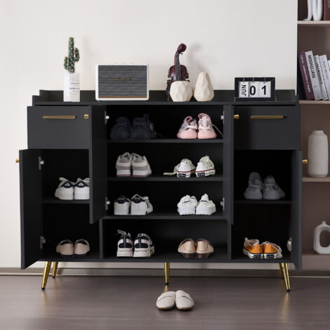 Armadio scarpiera 130x37x100cm 2 cassetti 4 armadietti MDF nero moderno stabile ingresso soggiorno