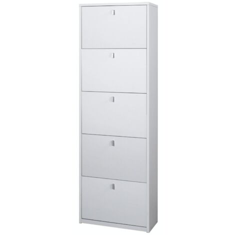 Armadio scarpiera slim bianco fiammato con 5 ripiani a