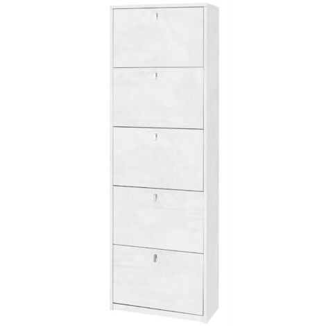 Armadio scarpiera slim bianco ossido con 5 ripiani a