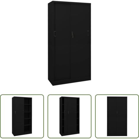 Armadio scorrevole -  Armadio per Ufficio Anta Scorrevole Nero 90x40x180 cm Acciaio