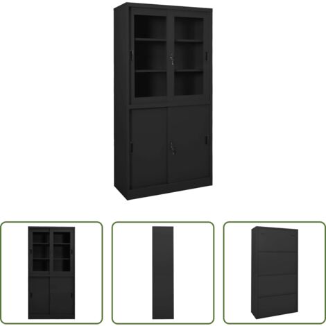 Armadio scorrevole -  Armadio Ufficio Anta Scorrevole Antracite 90x40x180 cm Acciaio