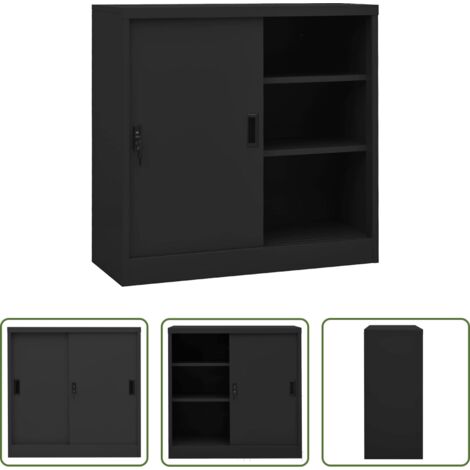 Armadio scorrevole -  Armadio Ufficio Anta Scorrevole Antracite 90x40x90cm Acciaio