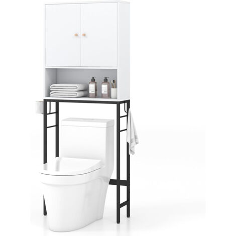 Armadio sopra il wc, Supporto per wc autoportante con 2 porte ripiano regolabile Bianco