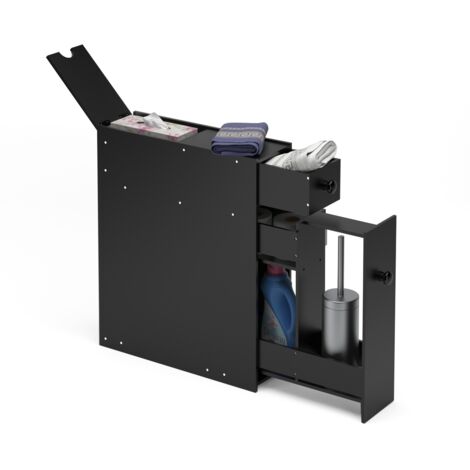 Armadio sottile di stoccaggio per gabinetto, Armadietto laterale da bagno multiuso in legno 48x16x58cm Nero