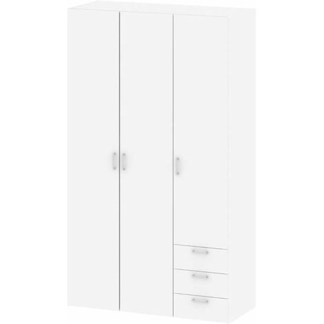 armadio "space" con 3 ante e 3 cassetti bianco, 115,8x49,50x200,40 cm