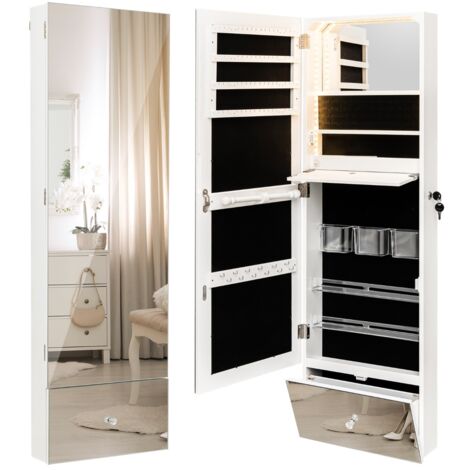 Armadio specchio per gioielli con specchio lungo senza cornice specchietto interno, Armadietto portagioie a muro Bianco