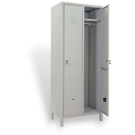 Armadio spogliatoio in metallo due posti struttura solida in acciaio verniciato con accessori interni a feritoie 180 cm