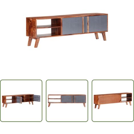 Armadio stereo in legno -  Mobile Porta TV Grigio 140x30x45 cm in Legno Massello