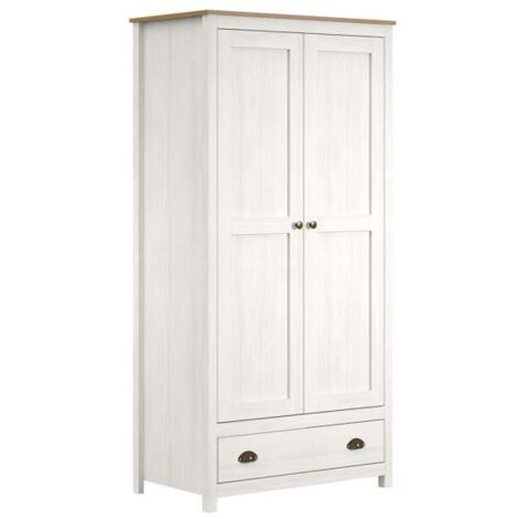 Armadio Topazio in Legno di Pino Massello Bianco - 90 x 53 x 185 cm