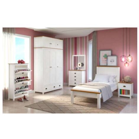 Armadio Topazio in Pino Massello Bianco - 3 Ante e 2 Cassetti 135x185 cm