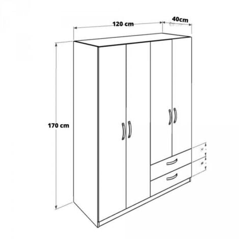 Armadio TPGR422023 bianco 4 ante e 2 cassetti 120x170x40