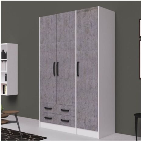 Armadio tre ante e due cassetti 135x52x210h colore cemento ARM3135