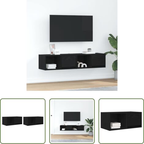 Armadio tv a parete -  Mobili TV 2 pz Rovere Nero 60x31x25,5 cm in Legno Multistrato