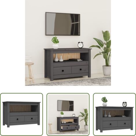 Armadio tv grigio -  Mobile Porta TV Grigio 79x35x52 cm in Legno Massello di Pino