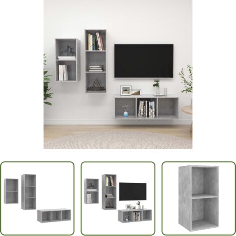 Armadio tv in legno -  Set Mobili TV 3 pz Grigio Cemento in Legno Multistrato