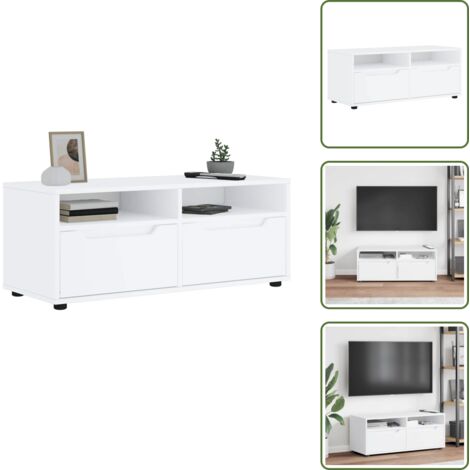 Armadio TV in legno - vidaXL Mobile TV VISNES Bianco 100x40x38 cm in Legno Multistrato - Mobile TV con cassetti