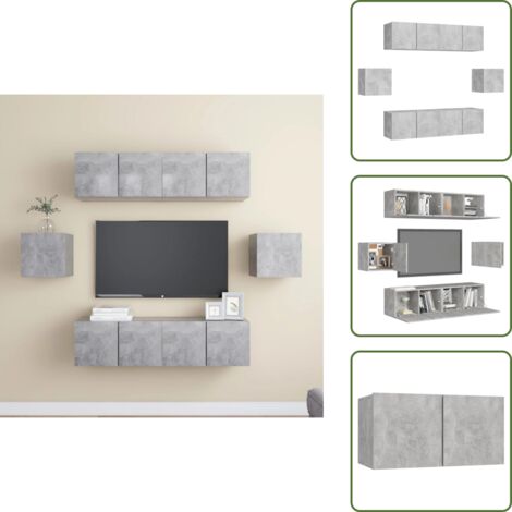 Armadio TV in legno - vidaXL Set di Mobili Porta TV 6 pz Grigio Cemento in Legno Multistrato -