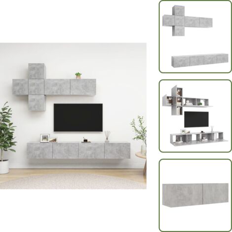 Armadio TV in legno - vidaXL Set di Mobili Porta TV 7 pz Grigio Cemento in Legno Multistrato -
