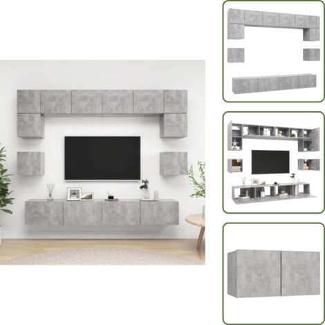 Armadio TV in legno - vidaXL Set di Mobili Porta TV 8 pz Grigio Cemento in Legno Multistrato - Armadio TV grigio cemento