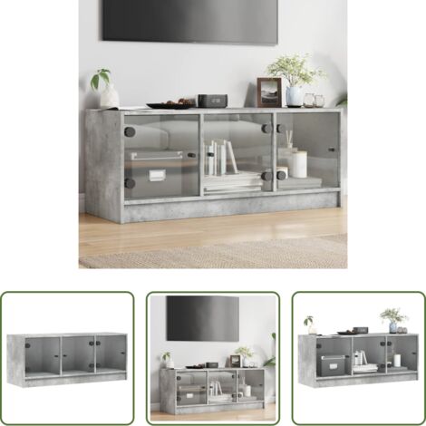 Armadio TV -  Mobile Porta TV con Ante in Vetro Grigio Cemento 102x37x42 cm