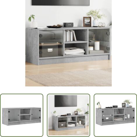 Armadio TV -  Mobile Porta TV con Ante in Vetro Grigio Cemento 102x37x42 cm