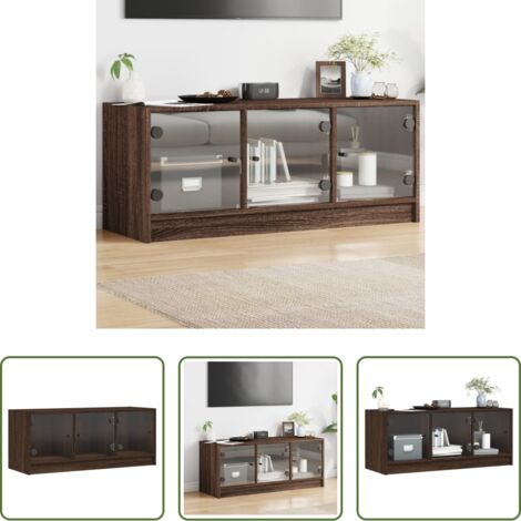 Armadio TV -  Mobile Porta TV con Ante in Vetro Rovere Marrone 102x37x42 cm