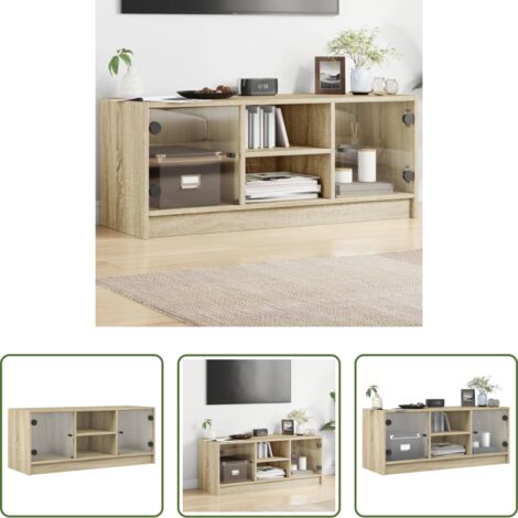 Armadio TV -  Mobile Porta TV con Ante in Vetro Rovere Sonoma 102x37x42 cm