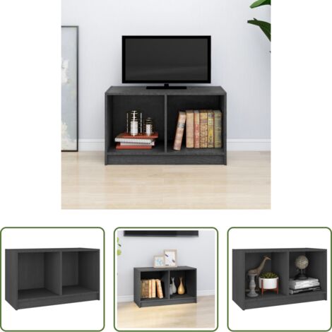 Armadio TV -  Mobile Porta TV Grigio 70x33x42 cm in Legno Massello di Pino