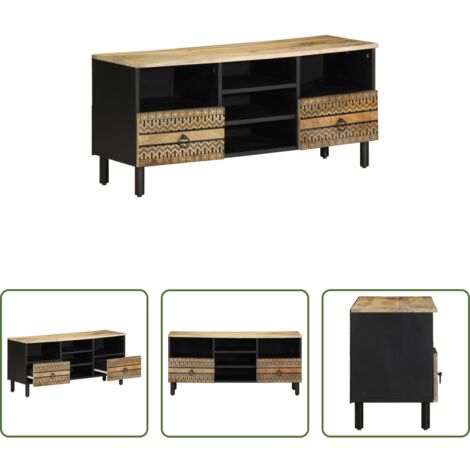 Armadio TV -  Mobile Porta TV Nero 100x33,5x46 cm Legno Massello Mango Grezzo