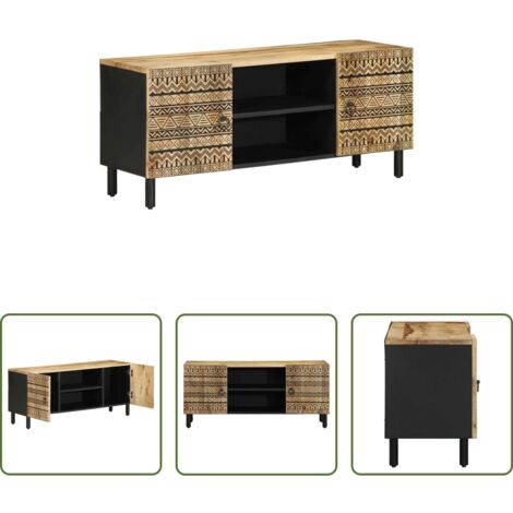 Armadio TV -  Mobile Porta TV Nero 105x33,5x46 cm Legno Massello Mango Grezzo