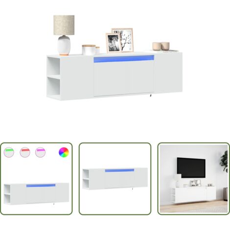 Armadio TV -  Mobile TV a Parete con Luci LED Bianco 135x31x39,5 cm