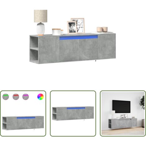 Armadio TV -  Mobile TV a Parete con Luci LED Grigio Cemento 135x31x39,5 cm
