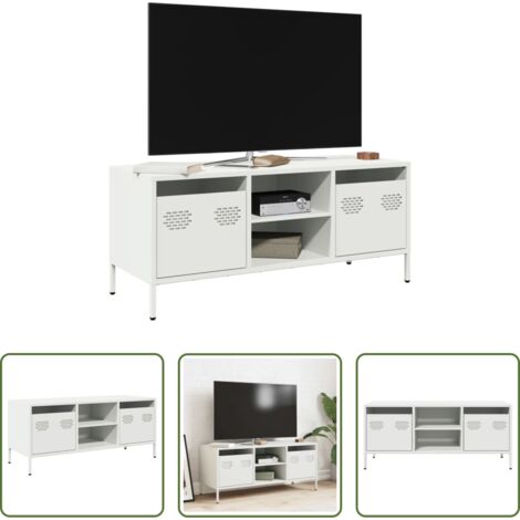 Armadio TV -  Mobile TV Bianco 101,5x39x43,5 cm in Acciaio Laminato a Freddo