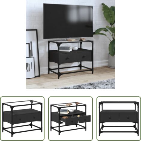 Armadio TV -  Mobile TV con Piano in Vetro Nero 60x35x51 cm Legno Multistrato