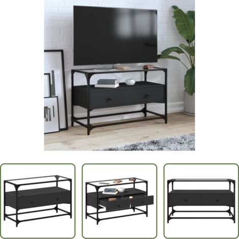Armadio TV -  Mobile TV con Piano in Vetro Nero 80x35x51 cm Legno Multistrato