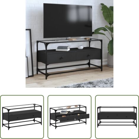 Armadio TV -  Mobile TV con Piano in Vetro Nero 98x35x51 cm Legno Multistrato