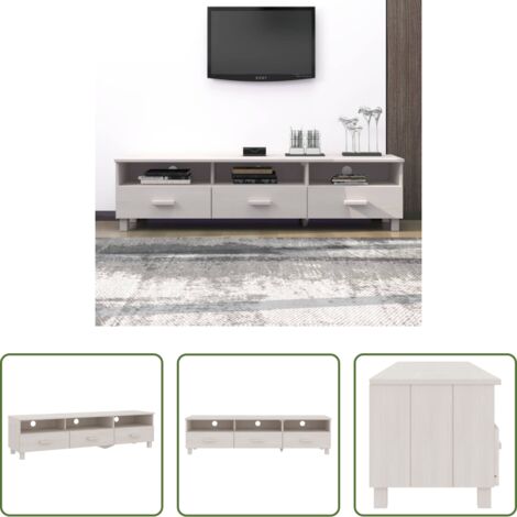 Armadio TV -  Mobile TV HAMAR Bianco 158x40x40 cm in Legno Massello di Pino