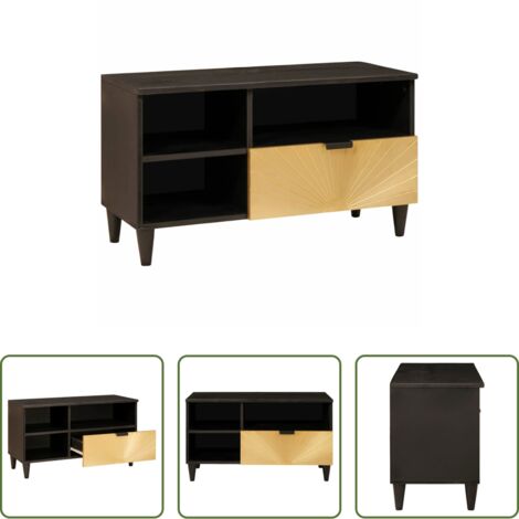 Armadio TV -  Mobile TV Nero e Oro 80 x 33 x 46 cm Legno multistrato