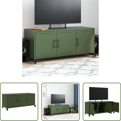 Armadio TV -  Mobile TV Verde Oliva 100,5x39x43,5cm Acciaio Laminato a Freddo