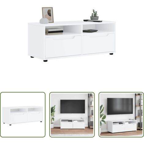 Armadio TV -  Mobile TV VISNES Bianco 100x40x38 cm in Legno Multistrato
