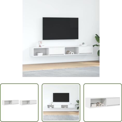 Armadio TV -  Mobili TV a Parete 2pz Bianchi 100x31x25,5 cm Legno Multistrato