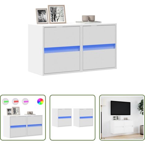 Armadio TV -  Mobili TV a Parete con Luci LED 2pz Bianchi 40x30x40 cm