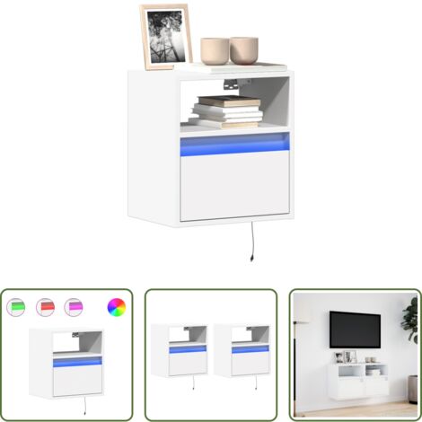 Armadio TV -  Mobili TV a Parete con Luci LED 2pz Bianchi 40x30x40 cm
