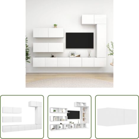 Armadio TV -  Set di Mobili Porta TV 7 pz Bianco in Legno Multistrato