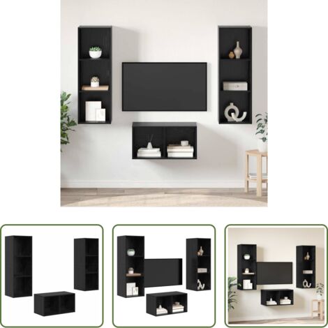Armadio tv -  Set mobile TV Rovere Nero 37 x 37 x 107 cm Legno multistrato