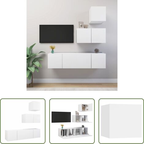 Armadio TV -  Set Mobili Porta TV 4 pz Bianco in Legno Multistrato